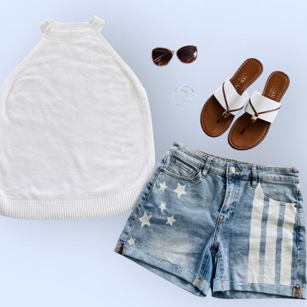 Lincoln Outfitters Blue Distressed Denim Shorts- Patriotic- 4.5” inseam